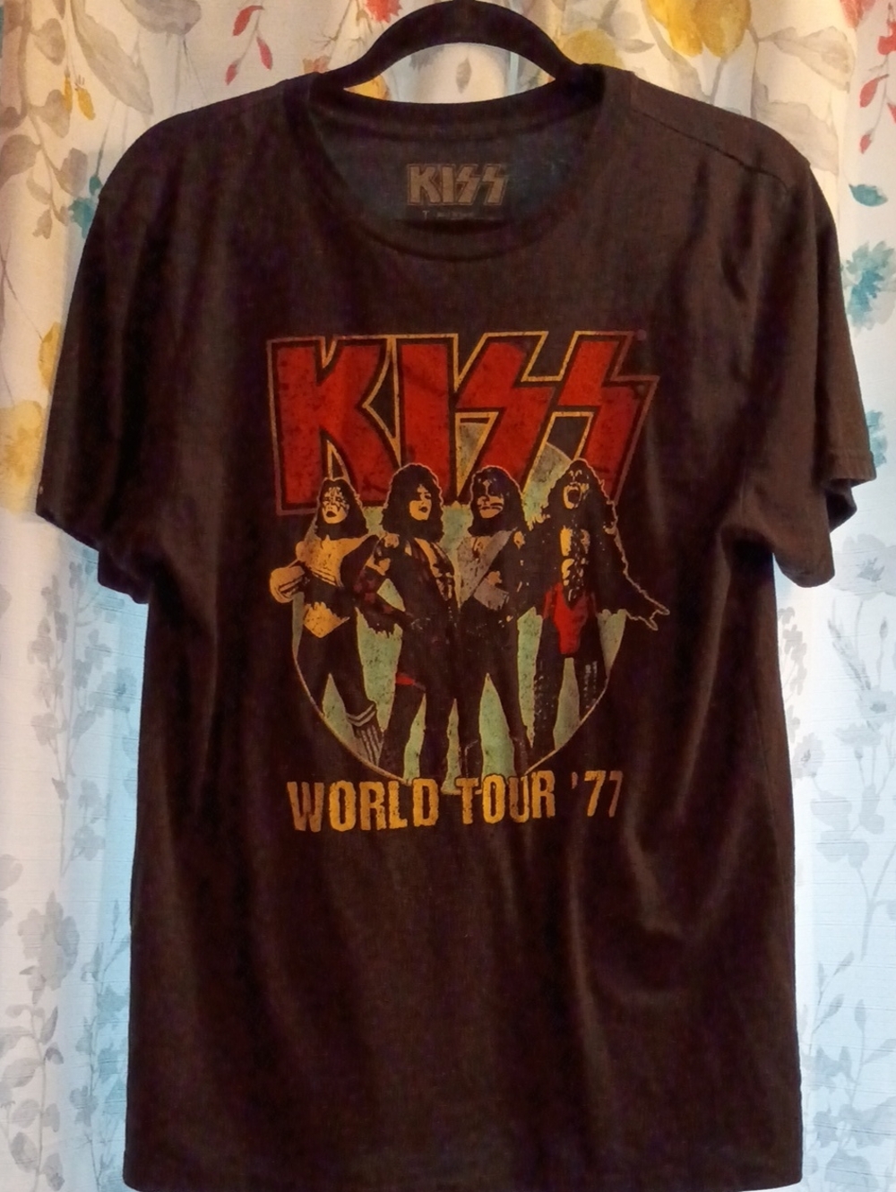 Kiss Black Tee with Red Logo and Yellow Tour Text